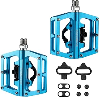 ROCKBROS Pedais de mountain bike MTB compatíveis com SPD Mountain Bike de dupla função selada sem clipe plataforma plana de bicicleta de alumínio com travas para estrada, MTB, mountain bikes
