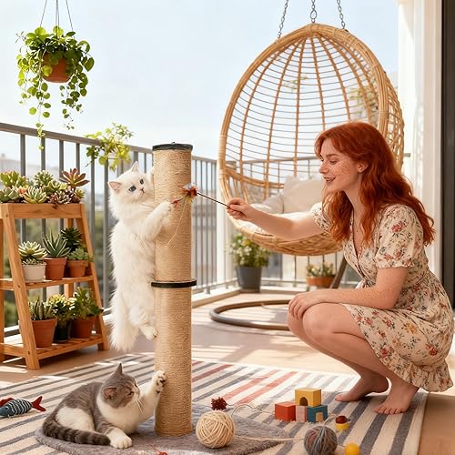 Miniatura 2 de Poste rascador para gatos de 33 pulgadas de alto, con cuerda de sisal y cubierto con felpa suave para gatos grandes y gatitos de interior