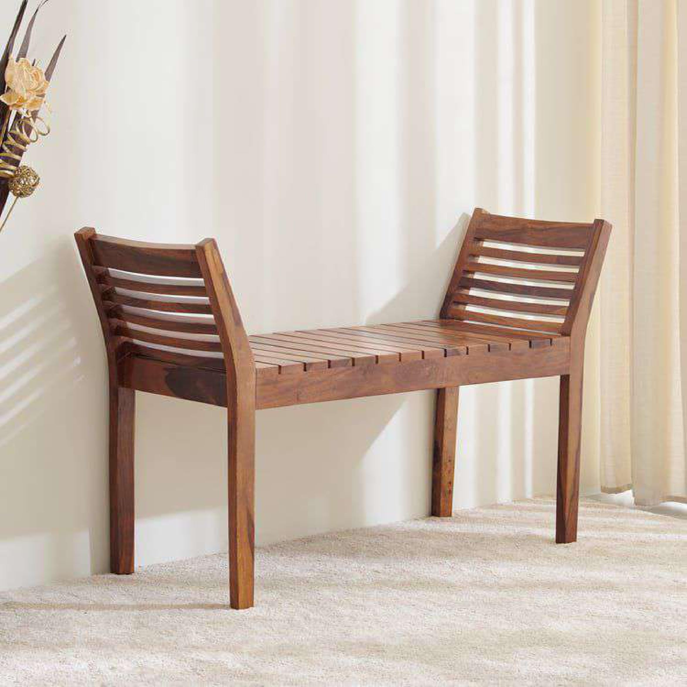 TreeWalley Solid Sheesham Wood 2 Seater Bench for Living Room, Dining, Balcony & Outdoor | Dinning Bench for Home | Handcrafted Wooden Seating Furniture for Entryway | Natural Brown Finish-image-25