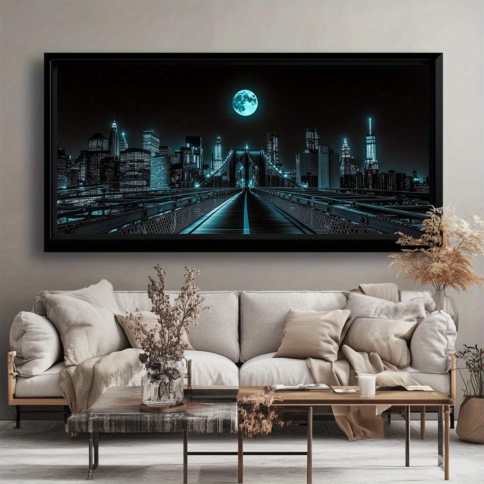 LIFKNVN Extra Large Canvas Prints Brooklyn Bridge Pictures for Bedroom Walls Modern Abstract Painting Framed Posters Living Room Bedroom 40x80cm With frame