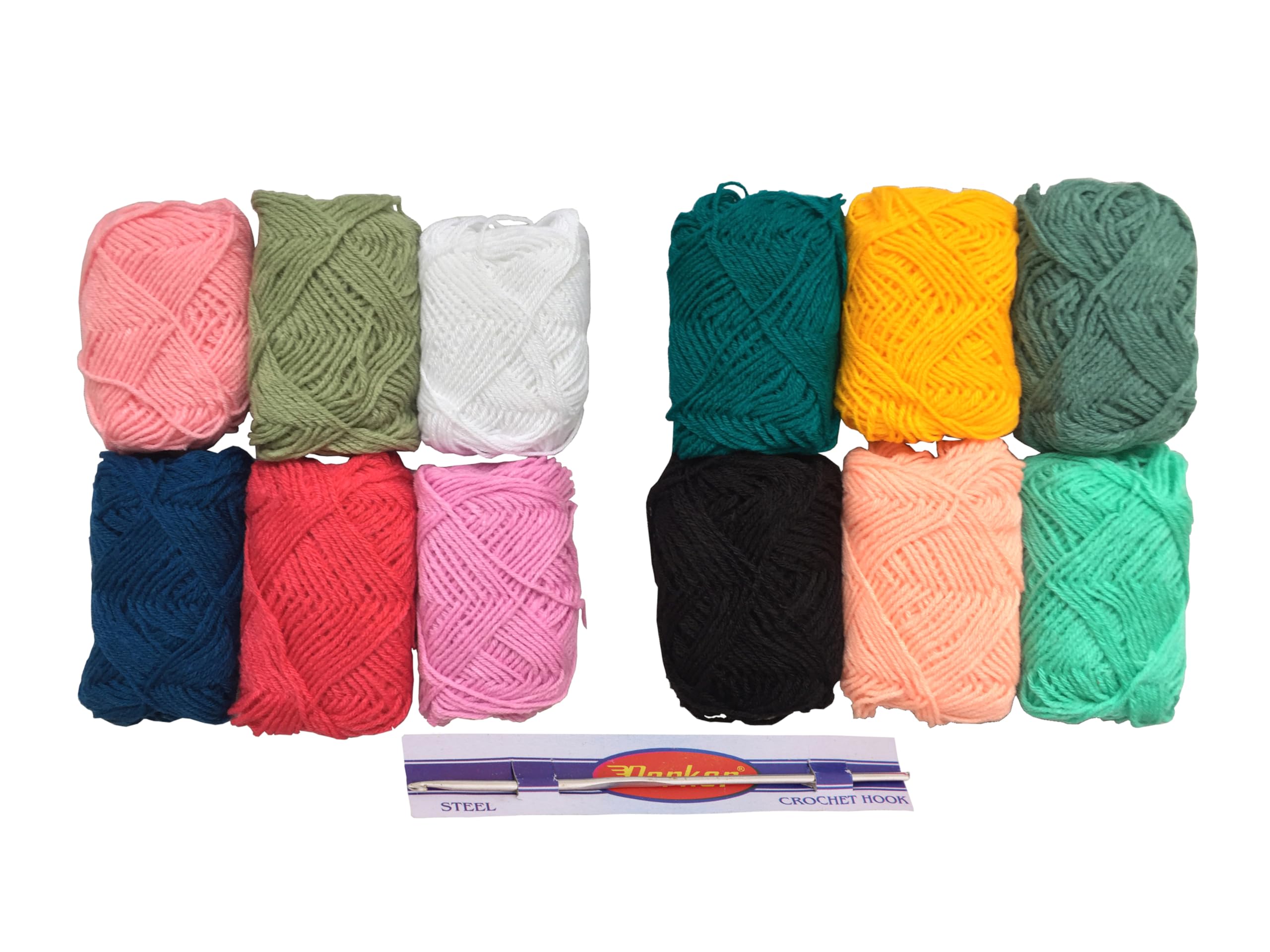 Homeistic Applience Appliance Wool Thread Combo: Premium Wool Yarn For Knitting, Soft Fingering Craft With Crochet Hook Needle And Dyed Thread (12 Pieces Light Color), 230 Gram, Multicolour