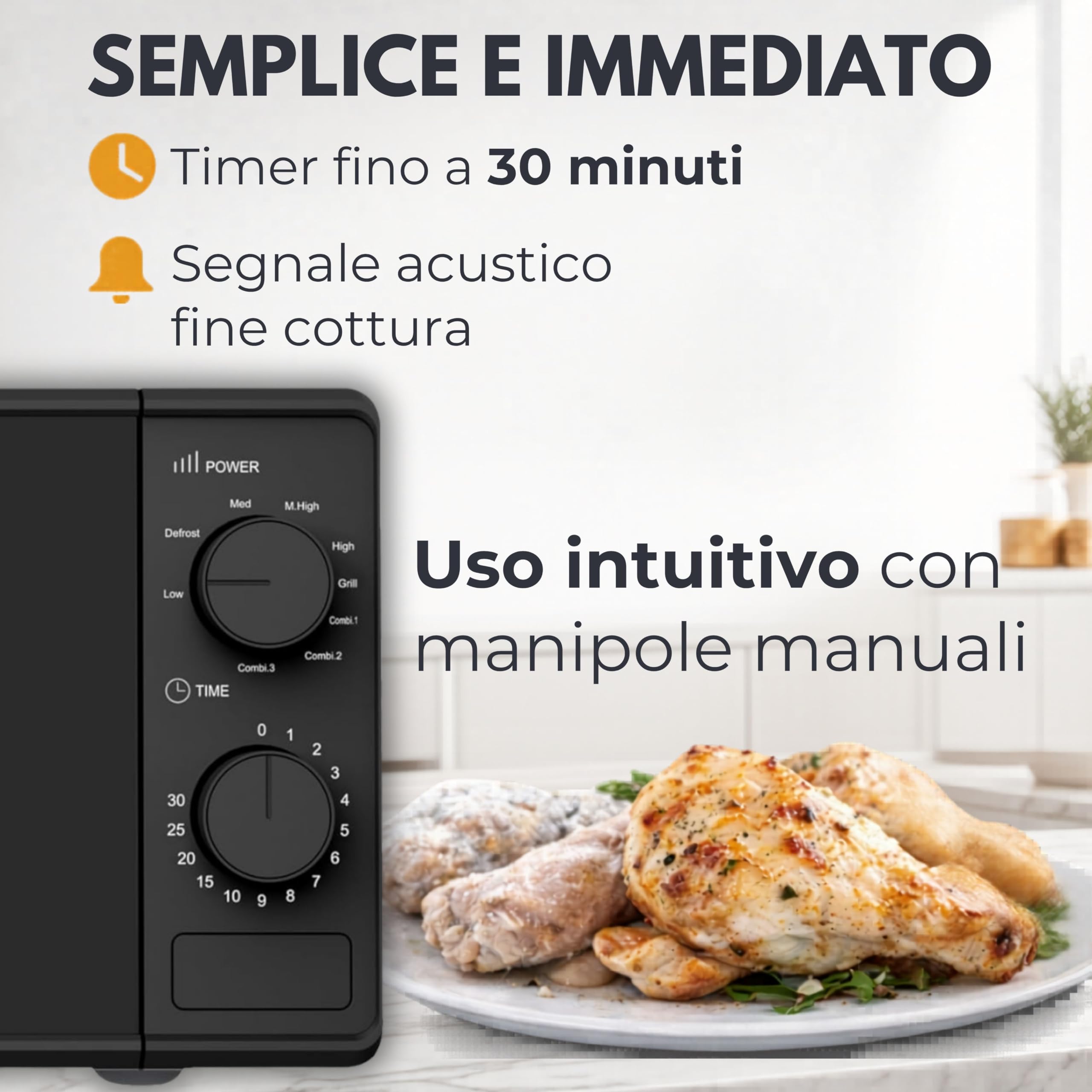DIGIQUEST GRILLWAVE Forno a Microonde con Grill 20 Litri | Riscalda, Scongela e Gratina in Pochi Minuti | 9 Livelli di Potenza | Timer 30 Minuti | Segnale di Fine Cottura | 700W | Nero