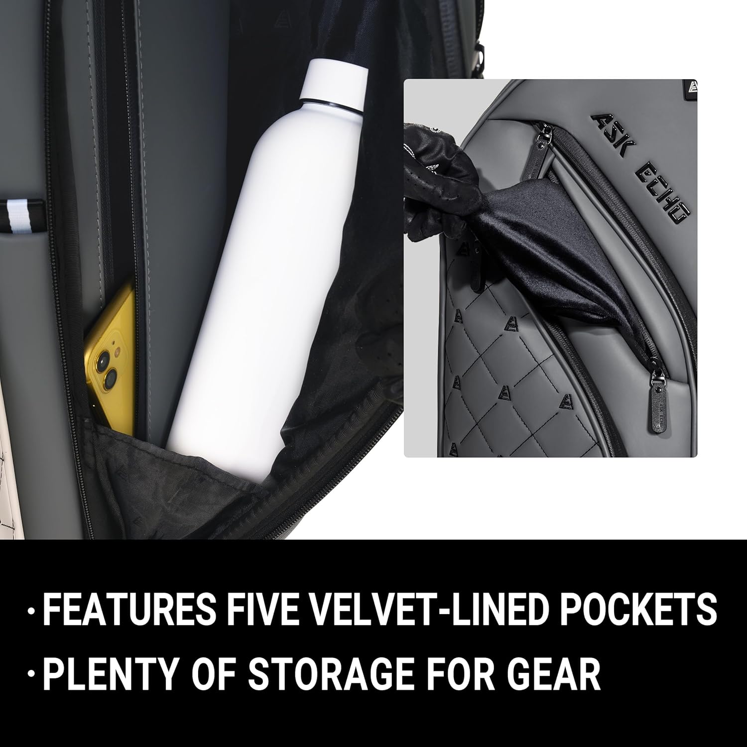 ASK ECHO Soundless Lux Cart Golf Bag with 15 Way Full Length, Premium PU Leather