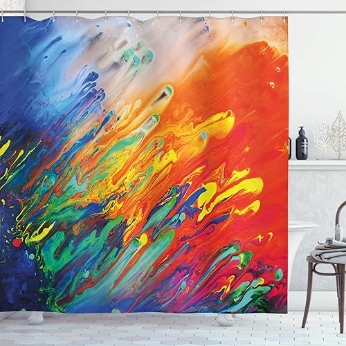 Miniatura 94 de Ambesonne Cortina de ducha amarilla, inspirada en pícnic, temática de los años 50, 60 y 70, estampado de lunares retro, juego de decoración de baño