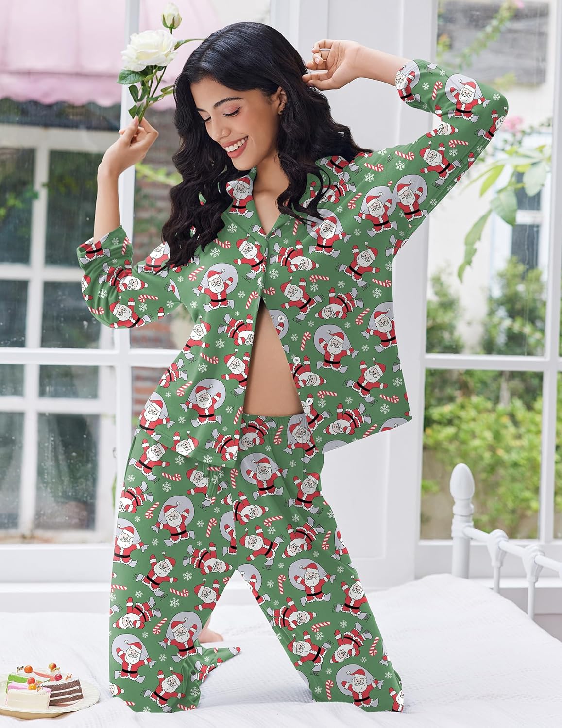 Ekouaer Women Pajamas Set Long Sleeve Sleepwear Button Down Pjs Soft 2 Piece Loungewear with Long Pants - Image 4