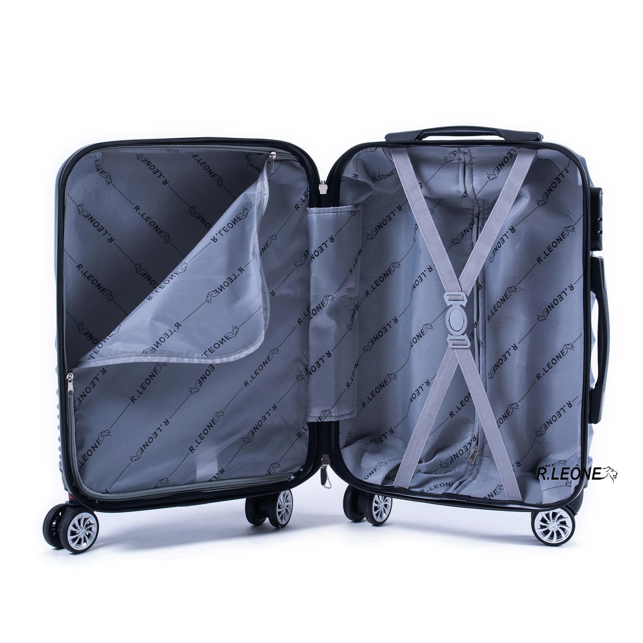 R.Leone Valigia da 1 pezzo Fino a Set 4 Trolley Rigido grande, medio, bagaglio a mano adatto Ryanair 55x40x20cm e beauty case 8 ruote in ABS 2092 (Rose gold, Set 4 XS S M L)