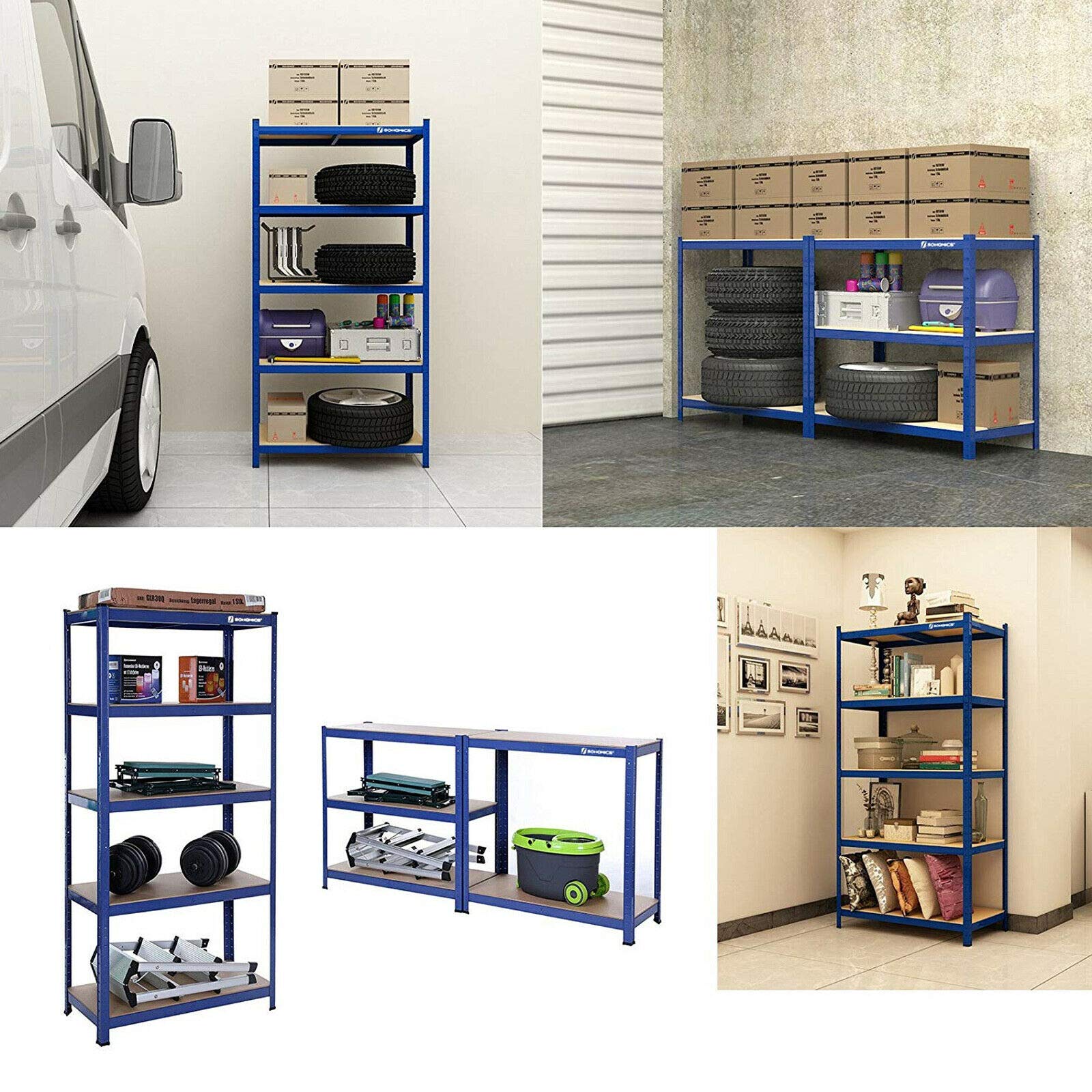 Estantería de garaje para cargas pesadas, 200 cm x 100 cm x 50 cm, 5 estantes, capacidad de carga de 875 kg, estantería de metal para garaje, almacén, taller, despensa, color azul