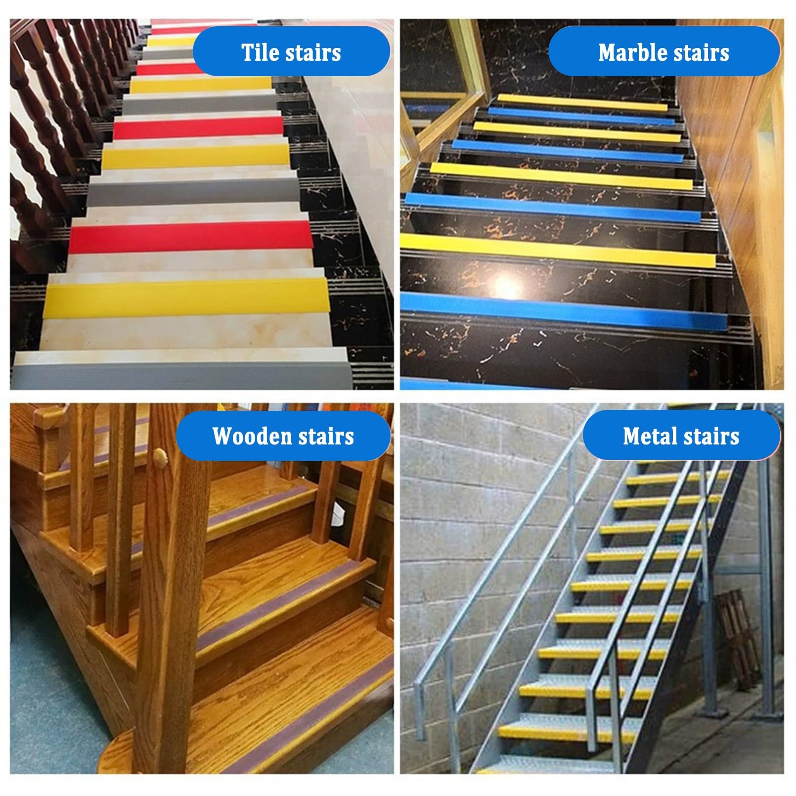 Tiras Antideslizantes Para Peldaños de Bordes de Escaleras, Borde de Escalera de Vinilo Antideslizante, Para Peldaños de Interior Y Exterior, Perfil de Borde de Escalera Tira Antideslizante Tira(Blue,