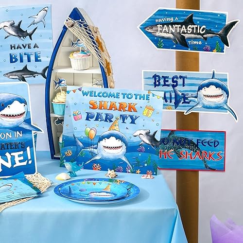 Miniatura 184 de WERNNSAI Decoraciones de fiesta de tiburón: 6 piezas divertidas de decoración de fiesta de cumpleaños de tiburón para niños y niños bajo el mar
