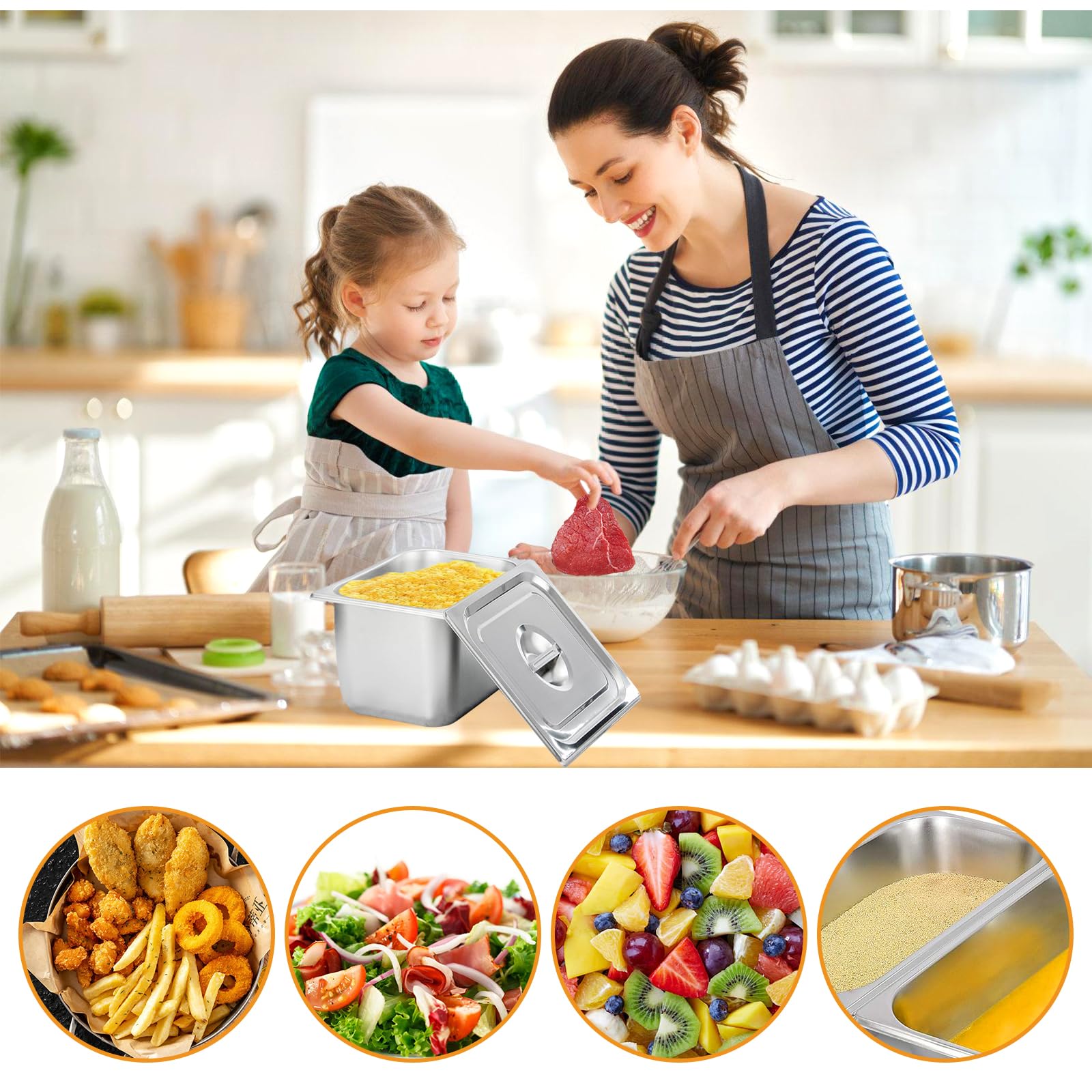 BYZESTY Juego de 4 recipientes GN de 1/6 – 15 cm de altura de acero inoxidable con tapa, recipientes gastronorm para almacenamiento profesional de alimentos