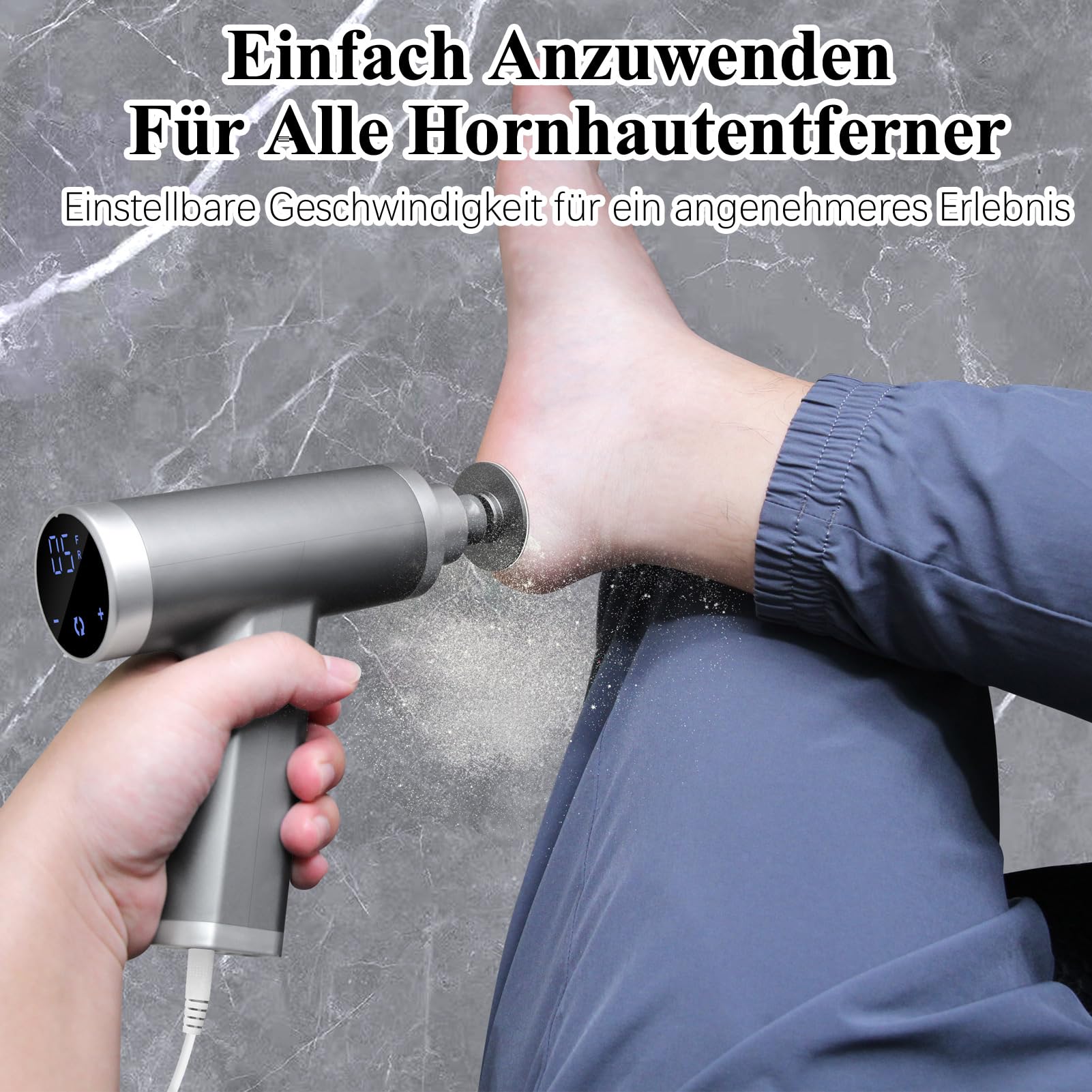 Elektrischer Hornhautentferner 4500rpm Einstellbare Geschwindigkeit Professionell Hornhautentferner Elektrisch Hornhaut Entfernen Pediküre Elektrische Fußfeile, Grau FCR-3