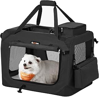 Feandrea Hundebox faltbar, Transportbox Hund, M, Hundetasche, Oxford-Gewebe, Netzstoff, atmungsaktiv tragbar transportabel, Metallrahmen, mit Griffen, Taschen, 60 x 42 x 42 cm, schwarz PDC60H