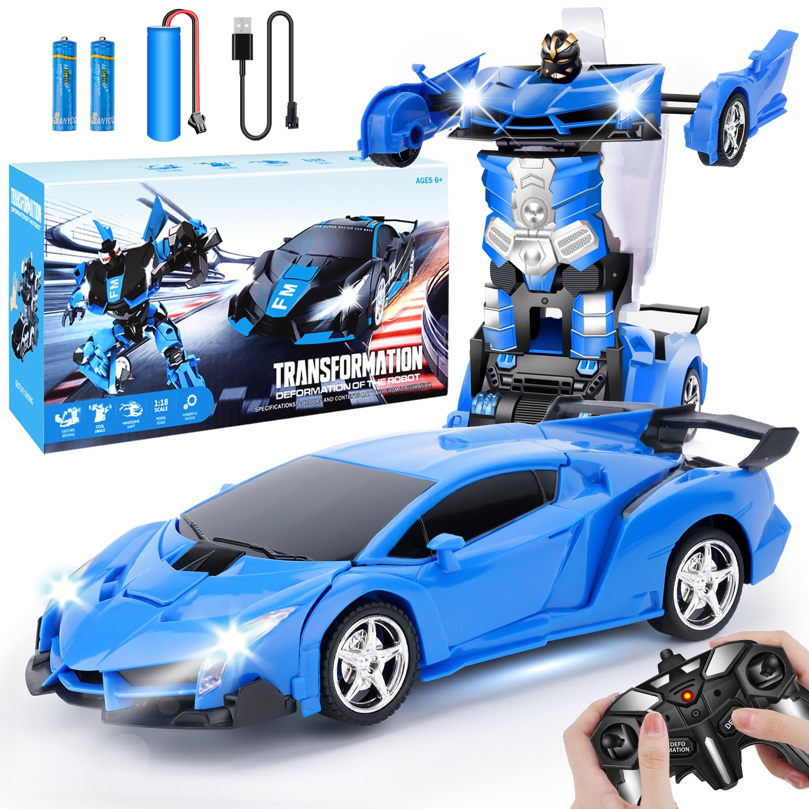 Voiture télécommandée, Robot Transformable, pour Enfants, échelle 1:18, Jouet d'anniversaire, pour garçons de 3, 4, 5, 6, 7, 8, 9, 10 Ans, garçons et Enfants - Jaune