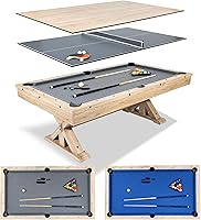 FreetimeFun Rockford 7FT 3-in-1 Pool Table Ping Pong Dining Combo - Durable Farmhouse Style with Accessories