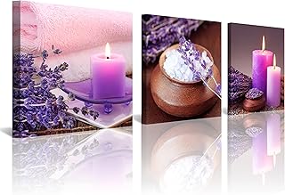 NAN Wind Zen Canvas Wall Art Spa Still Life With Purple Aromatherapy Candles And Zen Stone Aroma Lavender Flower Painting Pictures Print on Canvas Ready to Hang for Bathroom Decoration