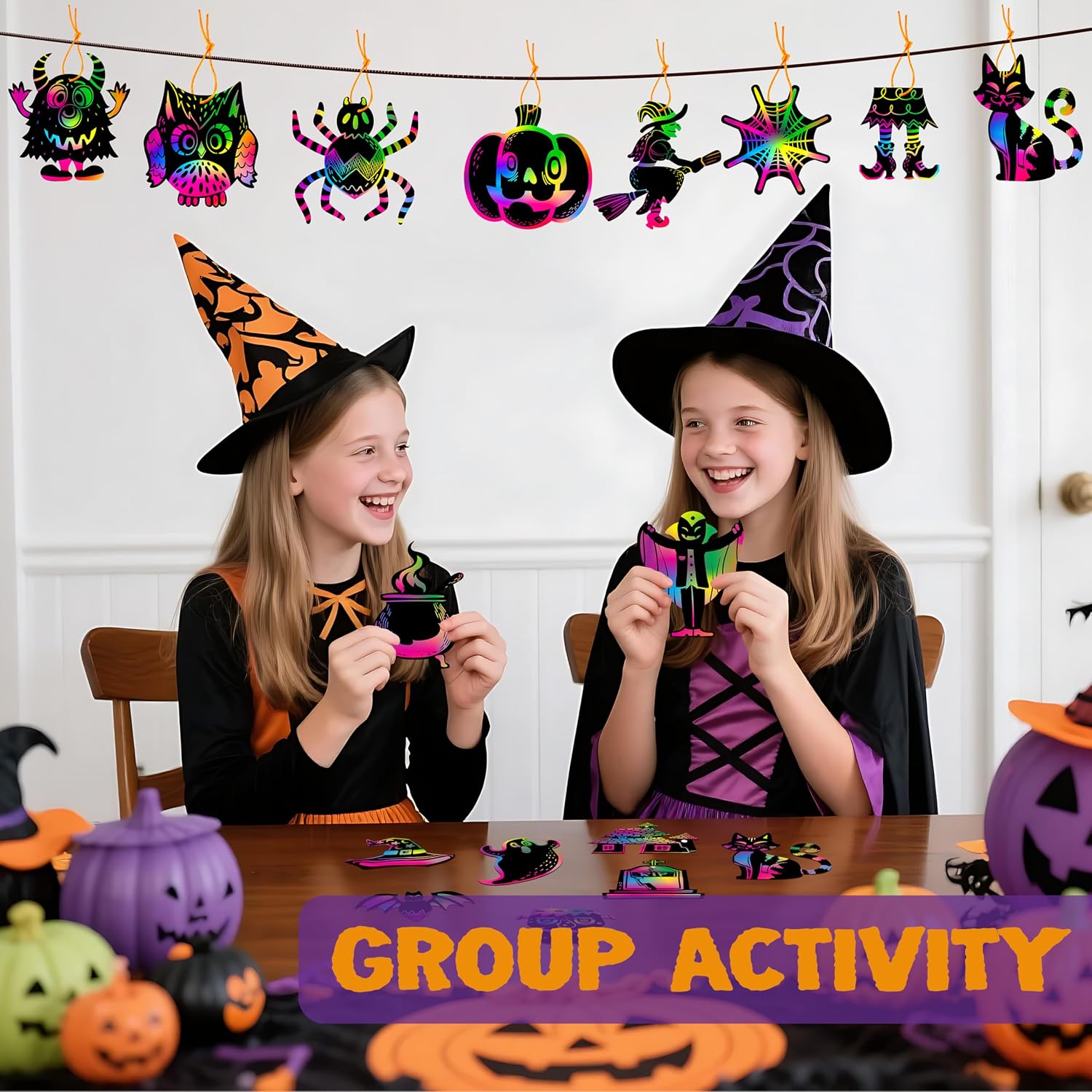 JOYIN 120 Pcs Halloween Rainbow Scratch Art Crafts for Kid, Halloween Party Favors, Scratch Off Paper with 18 Designs for Party Supplies, Classroom Activities Game Goodies Gifts