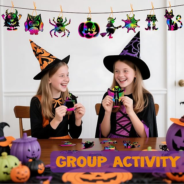Foto 4 de 8 de JOYIN 36 piezas de papel para rascar de arcoíris de Halloween con 18 diseños de canastas para manualidades