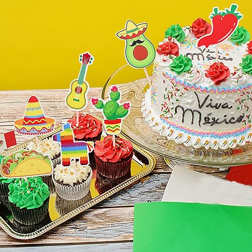 Miniatura 7 de Rismise Decoración para magdalenas de fiesta, 35 piezas con temática mexicana, decoración para tartas temáticas mexicanas, cactus, burro, taco,