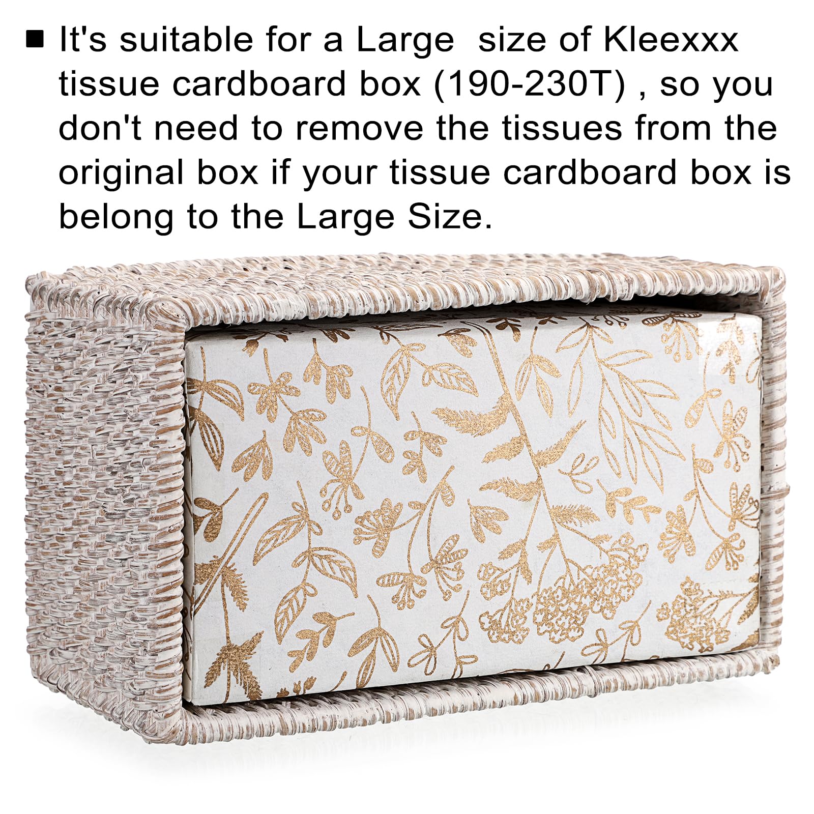 Sumnacon Taschentuchbox-Abdeckung, groß, rechteckig, Rattan, Taschentuchbox-Halter, dekorativer Taschentuchhalter für Badezimmer, WC, Wohnzimmer, Küche, Büro, Tisch, Schreibtisch, weiß getüncht