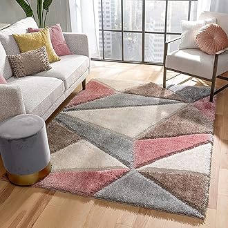 Modern Geometric 3D Textured Thick And Soft Shaggy Rectangular Rug & Carpet Mat (9X12 Feet - Big Size, Color - Multi)
