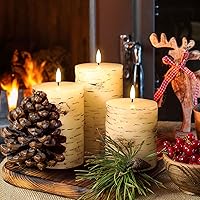 Vista 5 de Eywamage Birch Bark Flameless Pillar Candles with Remote, Flickering Rustic Battery LED Wood Candles Set of 3 Top plano - Corteza de abedul