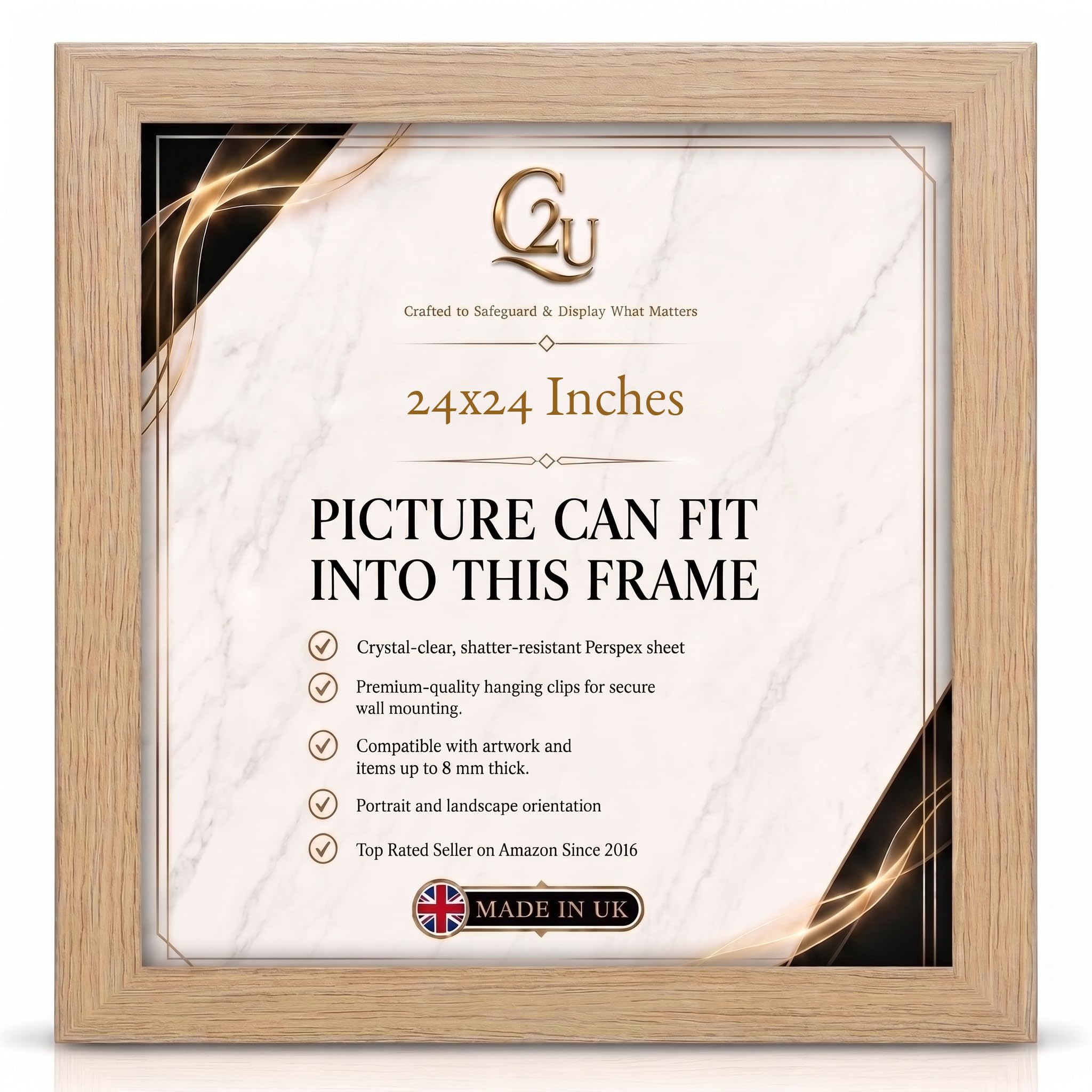 24 x 24 Inch (61.0 x 61.0 cm) Picture Frame | Oak Picture Frame| Engineered Wood Photo Poster Frame for Jigsaw Puzzles, Certificates & Artwork| Wall Mount & Freestanding| Portrait or Landscape.