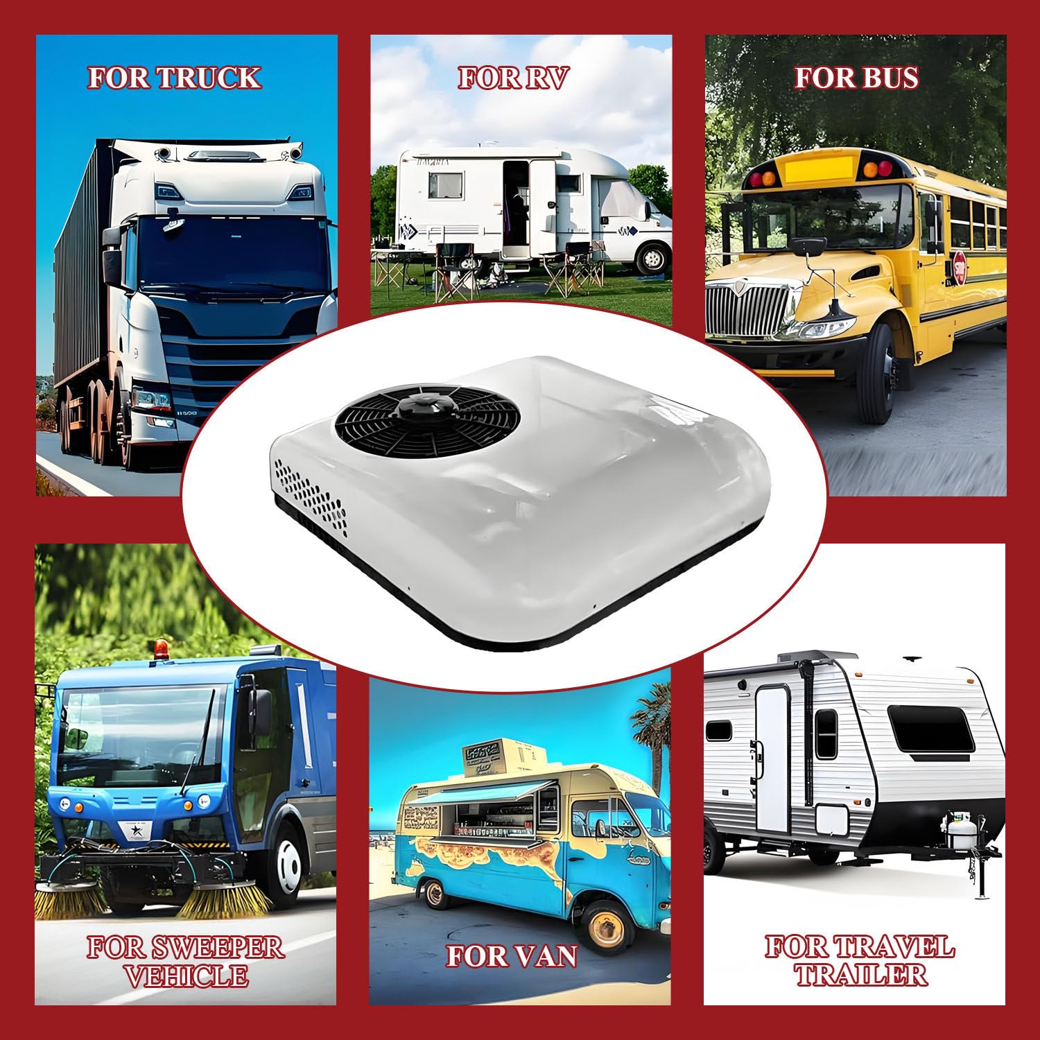 Klimatyzator dachowy Slim Fit RV, klimatyzacja postojowa 12 V/24 V, elektryczny klimatyzator dachowy RV, do SUV-ów, kamperów, ciężarówek, vanów i przyczep kempingowych Red-24V