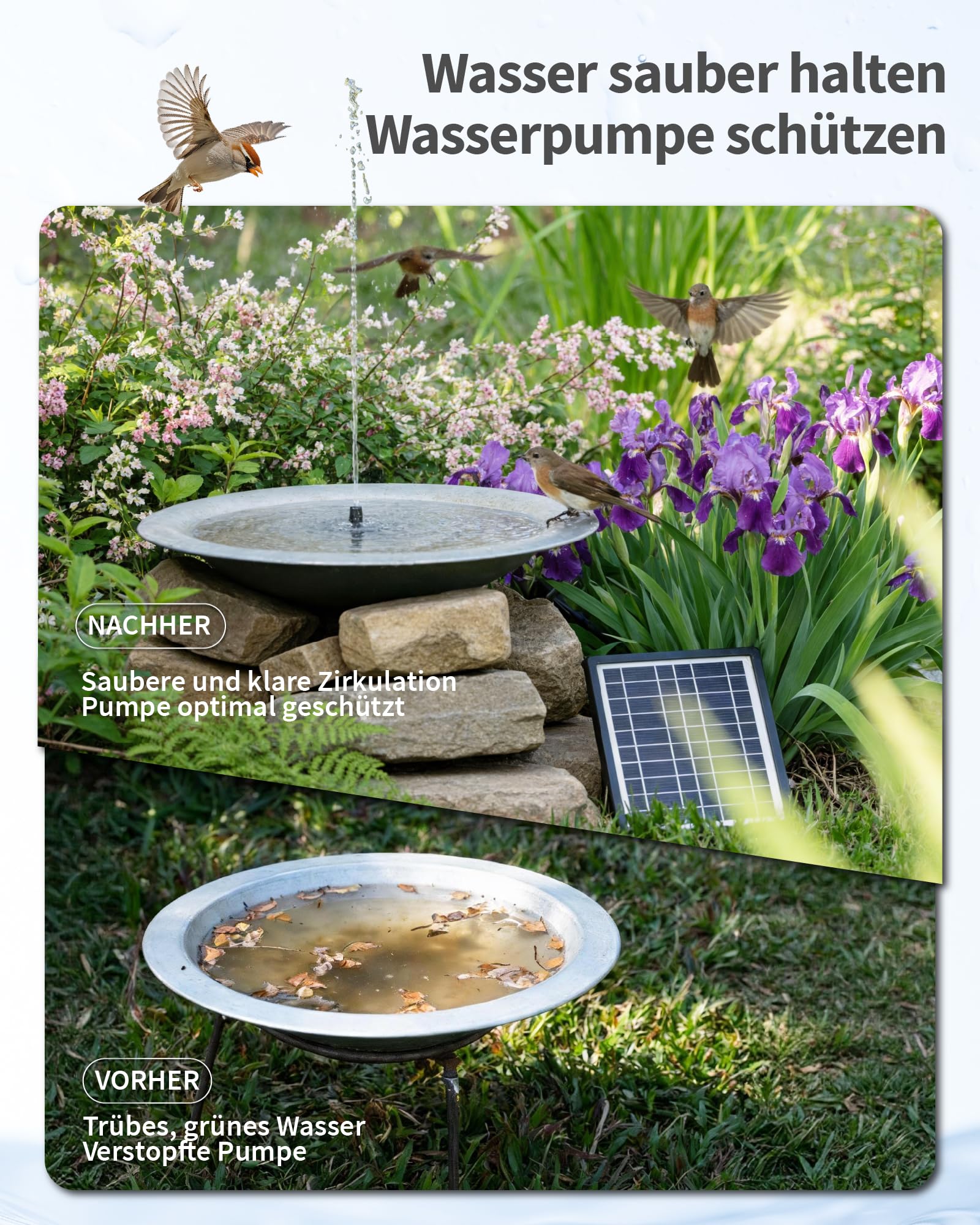 POPOSOAP Fontaine solaire de 6,5 W avec filtre pour un fonctionnement