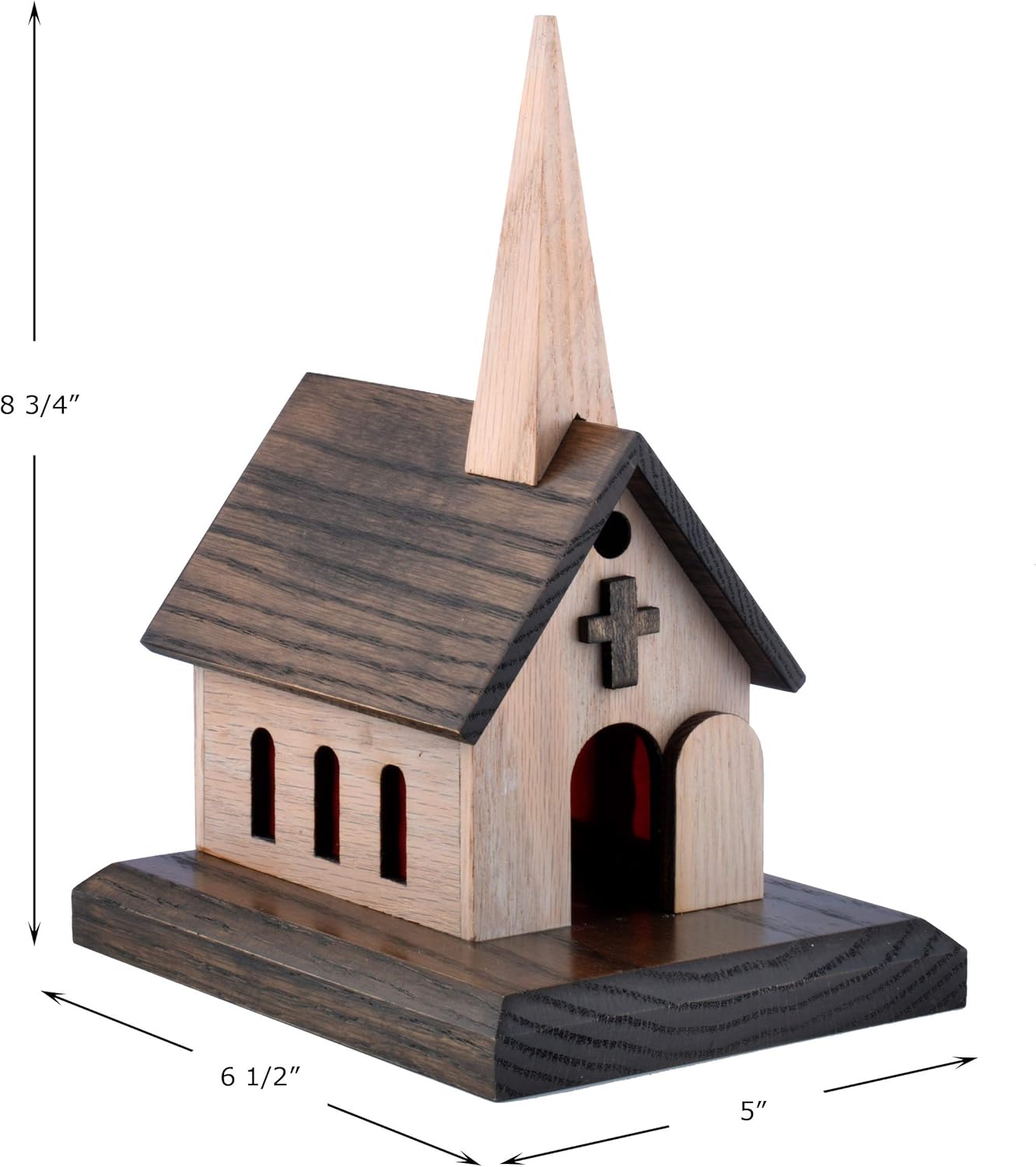 Amish Handcrafted Wood Church Music Box Solid Oak, Amazing Grace, How Great Thou Art, Little Brown Church (Two-Toned Wood, Amazing Grace)