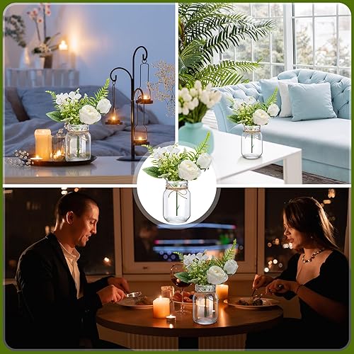 Miniatura 5 de XunYee 10 Juego de Centro de Mesa con Tarro de Albañil con Flores, Jarrón de Flores para Centro de Mesa, Vasos Decorativos para Fiesta de