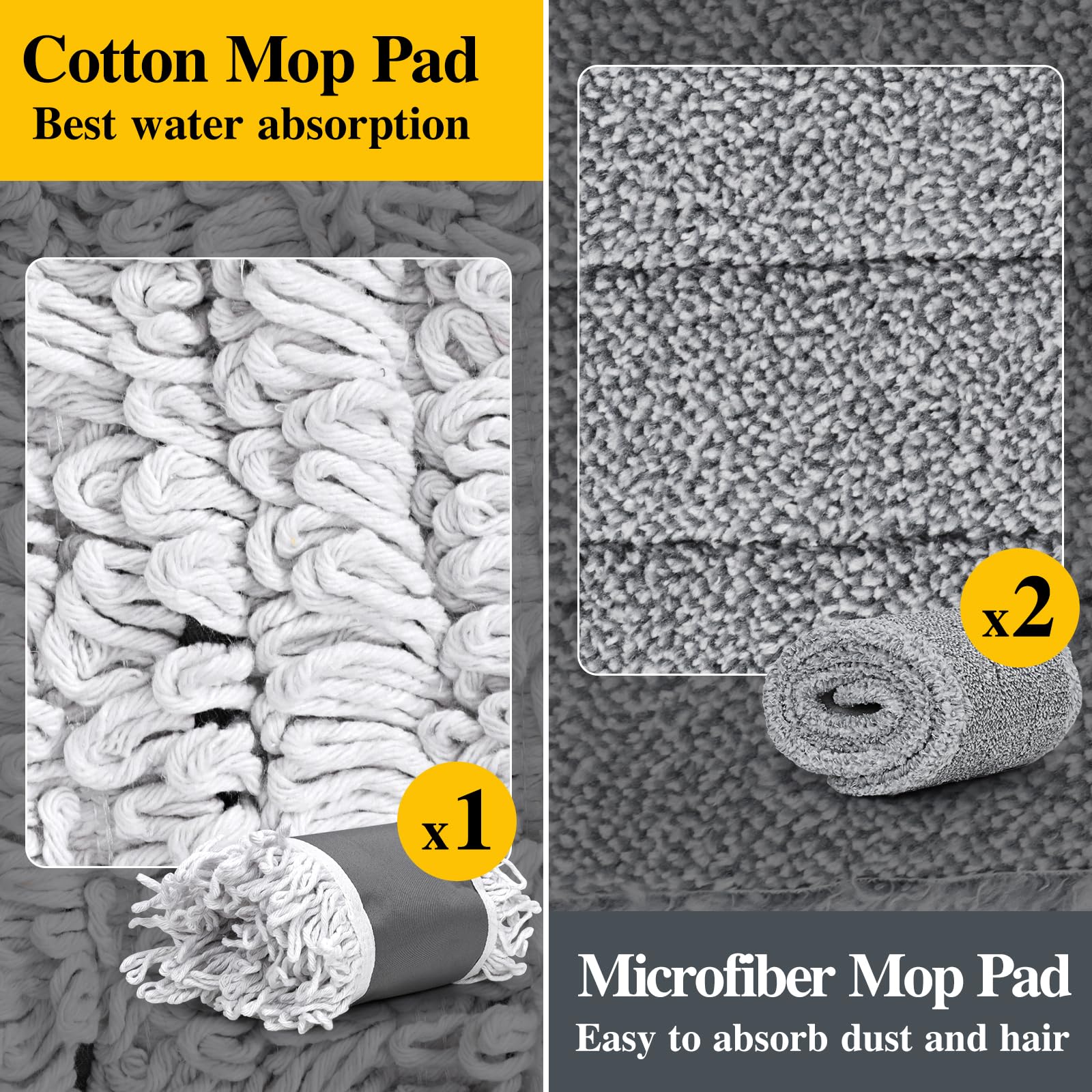 MASTERTOP Mocio industriale per pavimenti, 92 cm, grande, con testa girevole a 360°, resistente con 3 panni in microfibra riutilizzabili e manico regolabile da 154 cm, per legno, marmo, piastrelle e