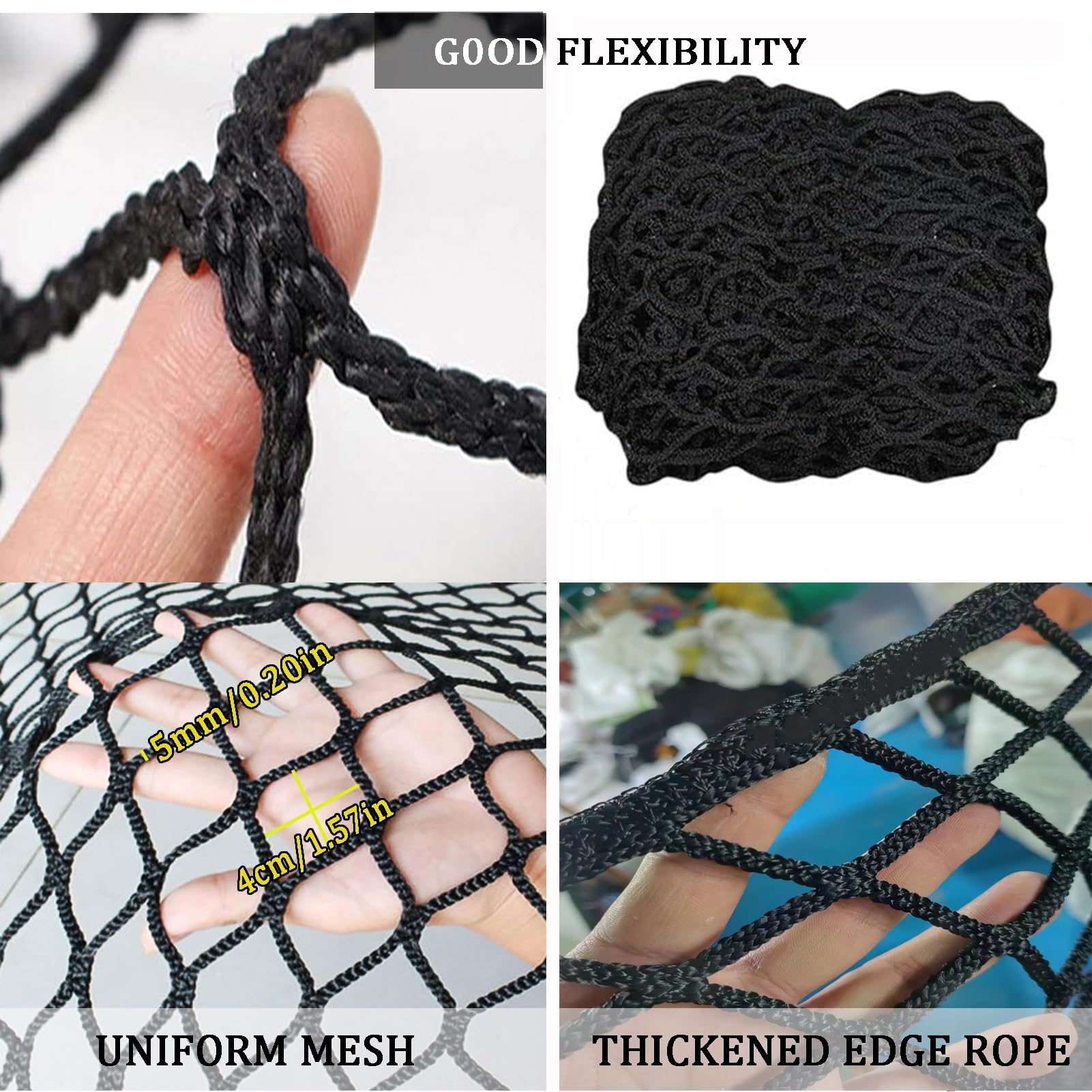 Klettersicherheitsnetz für den Außenbereich - 4 cm/5 mm Seilmaschengewebe, Absturzsicherungsnetz für Treppen und Höhen, zuverlässige Sicherheitslösung (1,5 x 1,5 m)