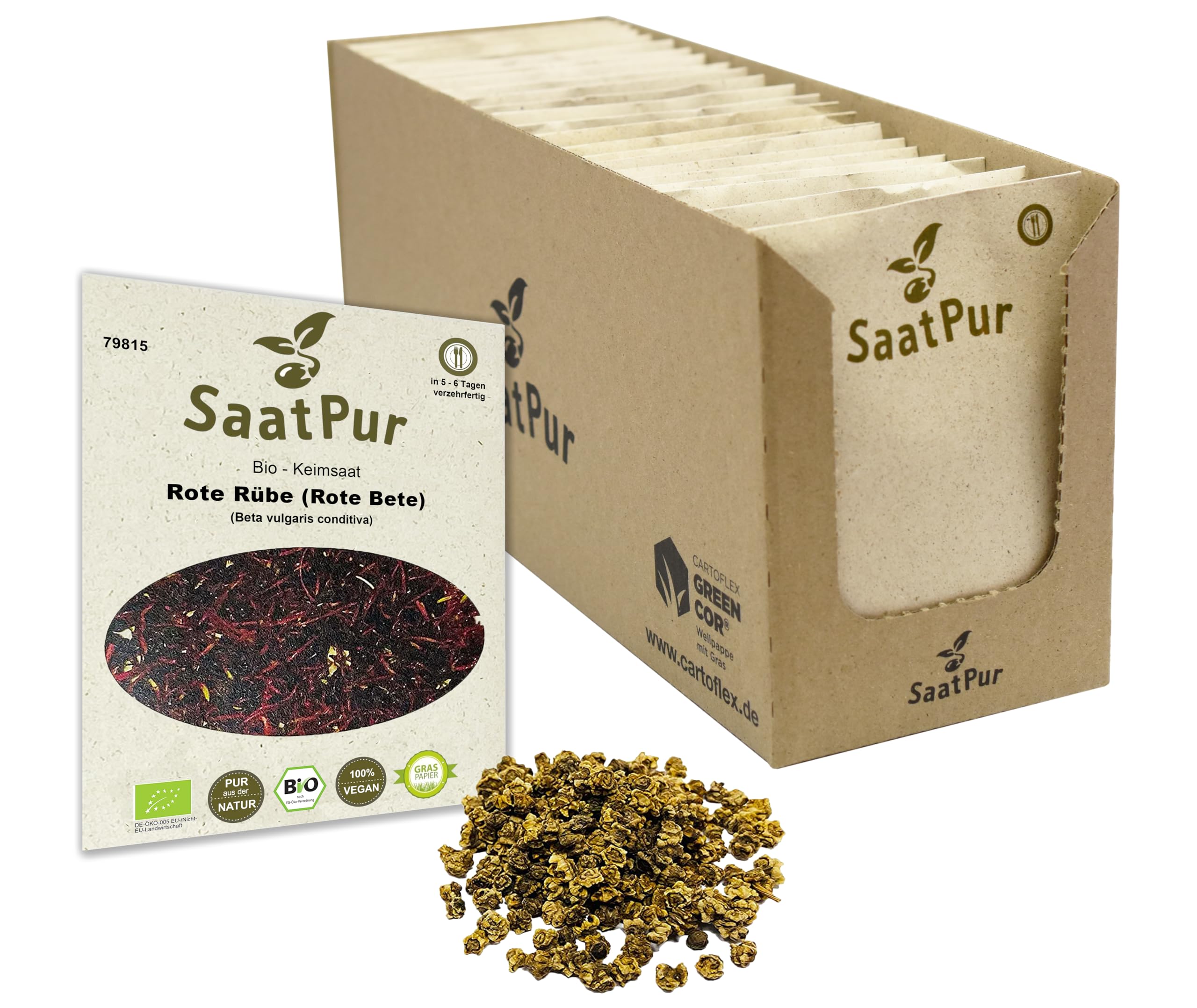 Rote Rübe BIO Keimsprossen von SaatPur - Sprossen, Microgreens - Rote Bete - Großes Tray mit 30 Portionstüten je 30g