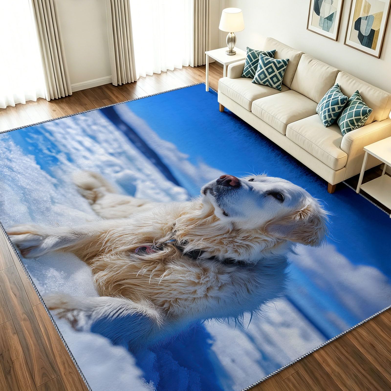 Alfombra de Golden Retriever para pasillo y dormitorio con base antideslizante