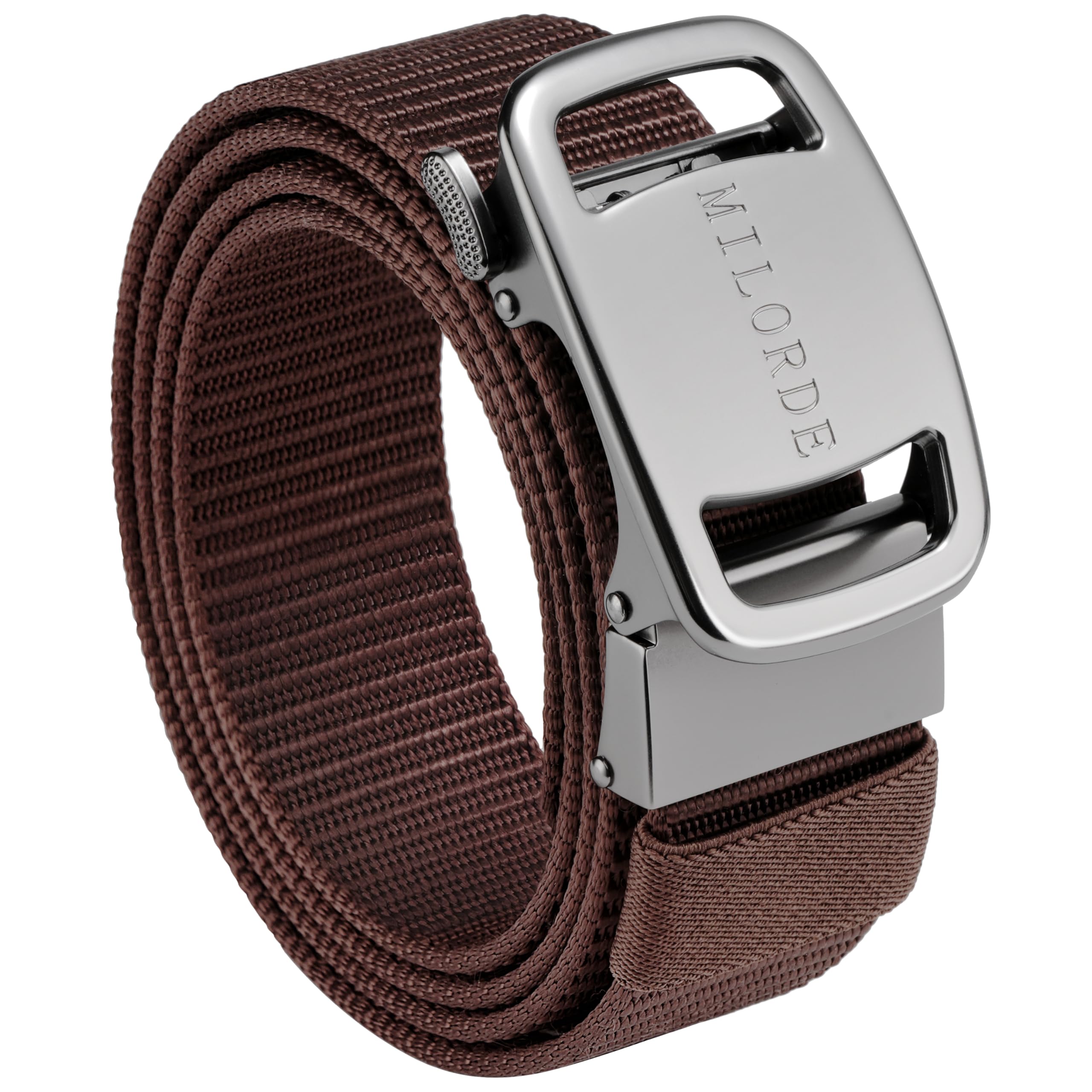 Milorde Men's Ratchet Nylon Web, 35MM, Tactical Work Belt with Automatic Buckle Quick Release, Full Adjustable (Tank-Brown,130cm)