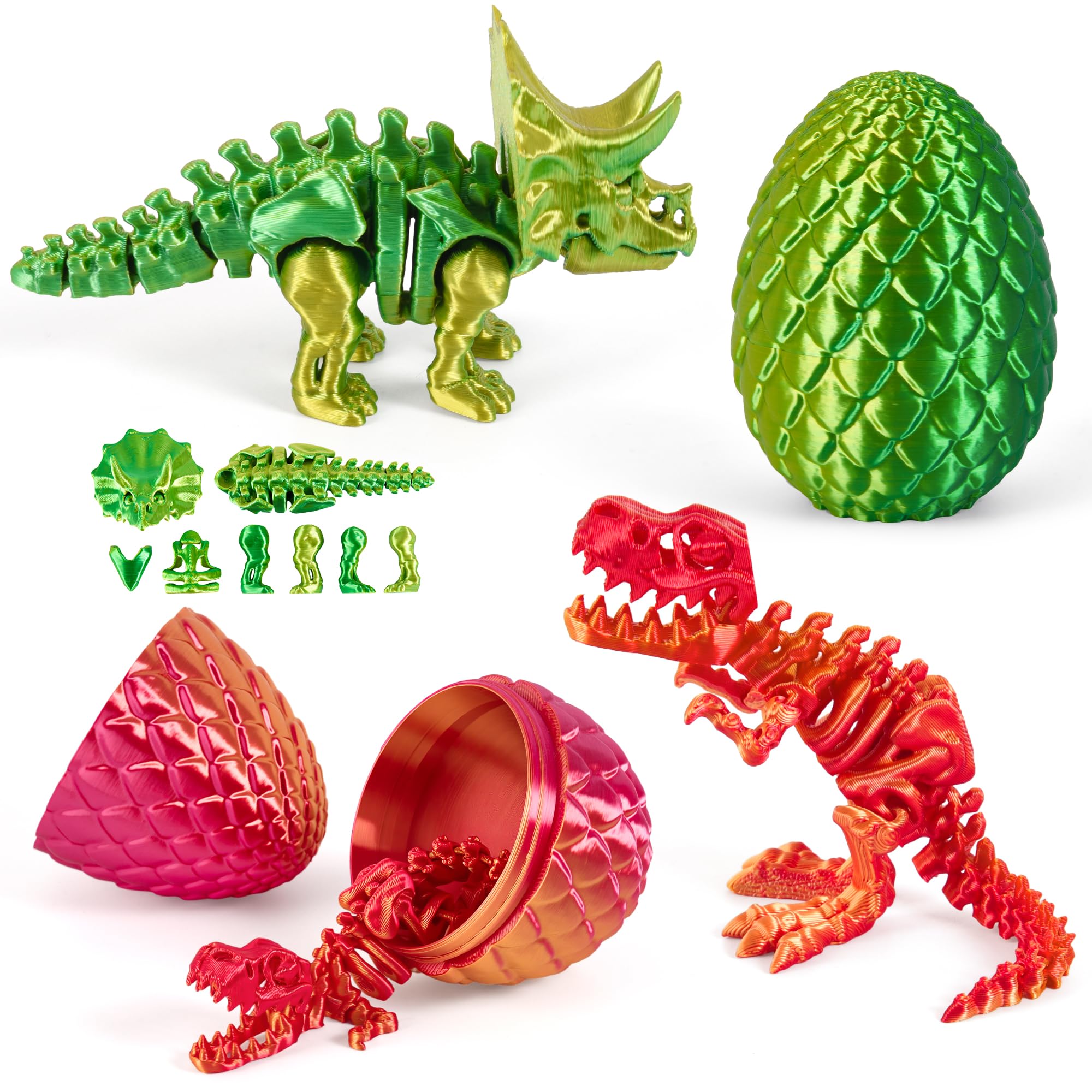 View 1 of 2 Pack 3D Printed Dinosaur Egg Toys Dino Set-Green Yellow Red Gold