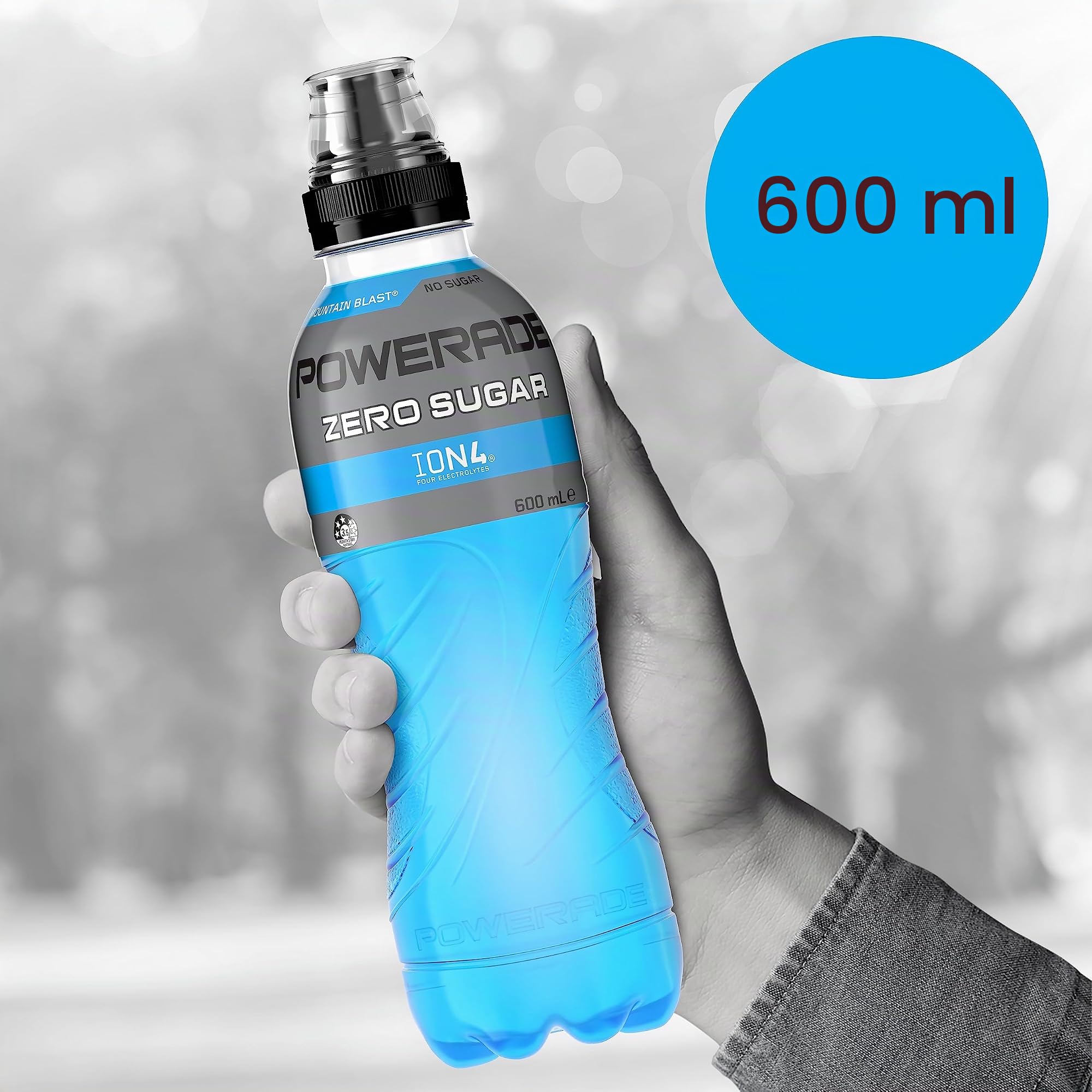 Powerade ION4 Mountain Blast Zero Sugar Lot de 12 bouteilles de boissons sportives 600 ml