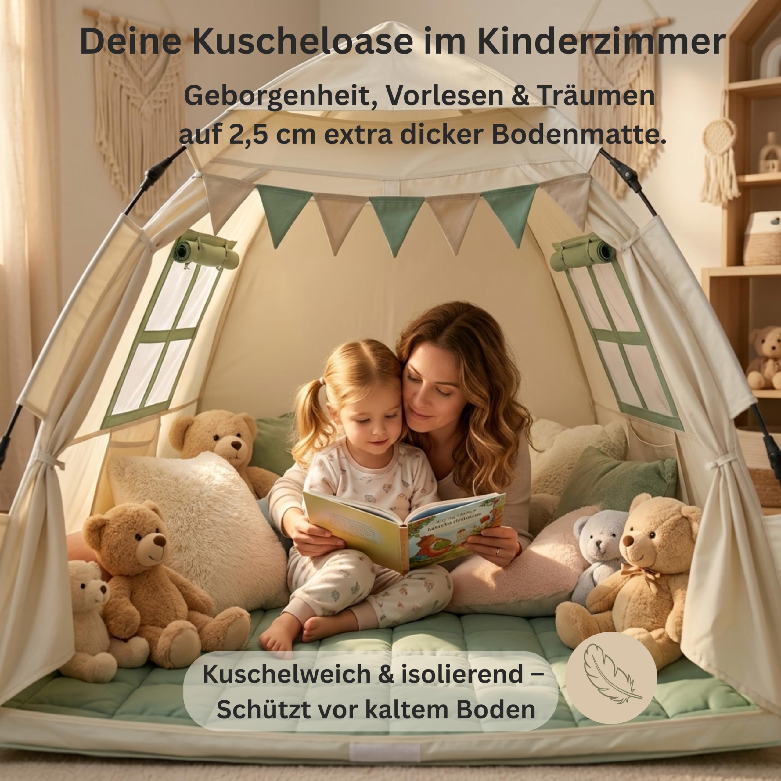 Spielzelt Kinder Indoor mit Bodenmatte & Tragetasche [Schneller Aufbau/Abbau] Maschinenwaschbar schadstofffrei Tippi Kinderzelt Indoor Outdoor Spielhaus Zelt Kinderzimmer Tipi Zelt für Kinder