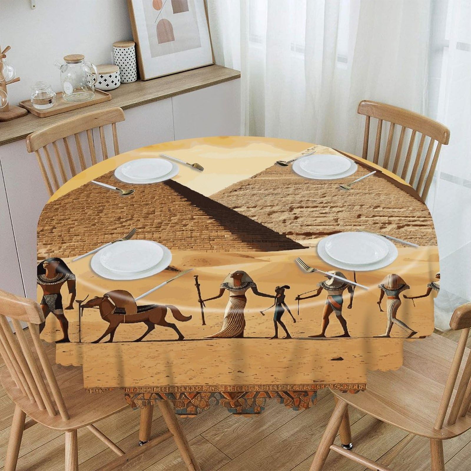 VstaDank Ancient Egypt Round Tablecloth 60 Inch Easy to Clean Circle Table Cover Thick Decorative Round Polyester Table Cloth for Dining Kitchen Party Farmhouse Outdoor