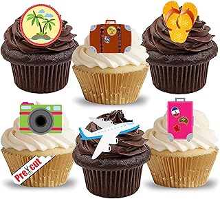 Anglesit Pre-Cut Travel Accessories Edible Wafer/Rice Paper Cupcake Cake Dessert Toppers Summer Beach Holiday Party Birthday Decorations