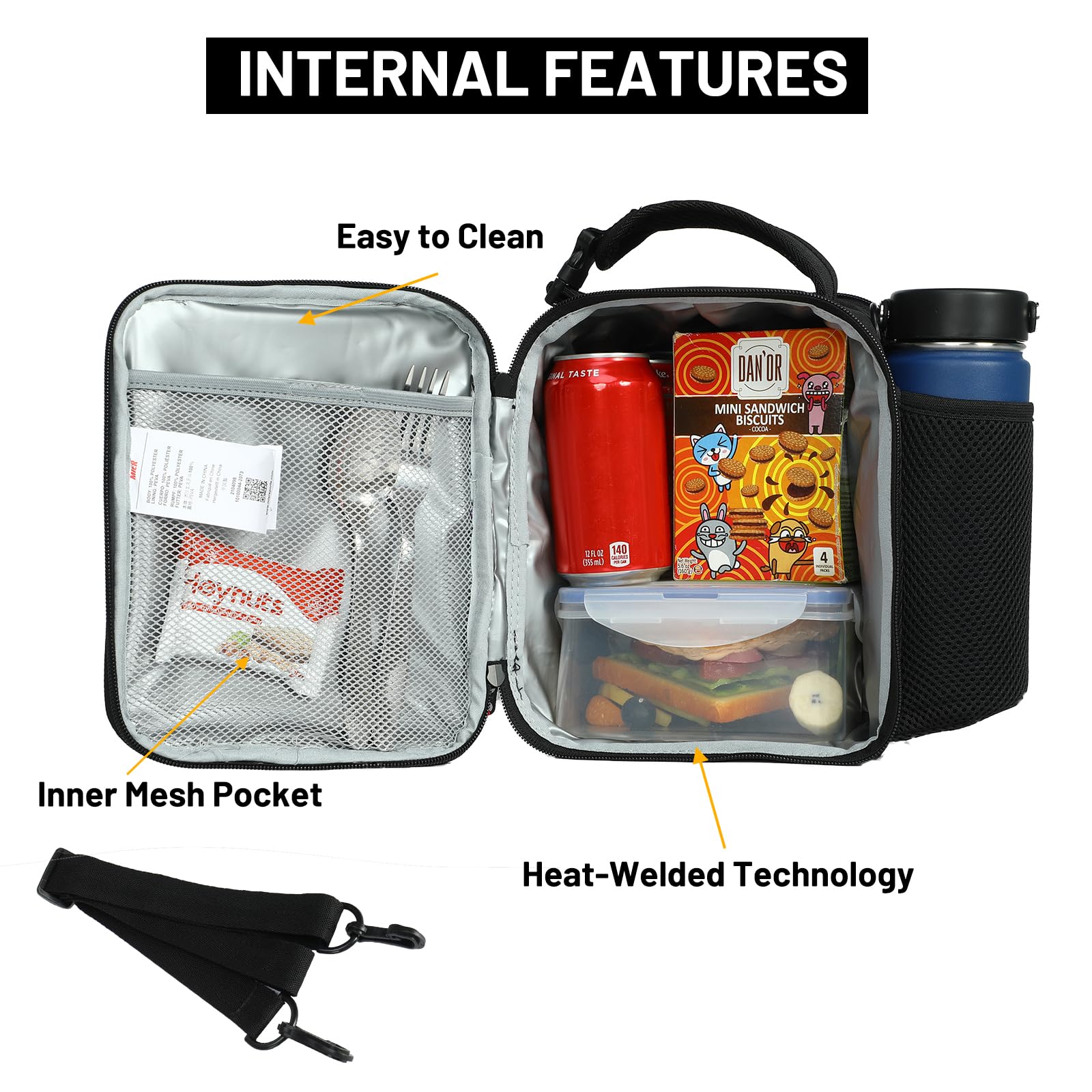 MIER Lunch Bag Small Cool Bag Expandable Cooler Bag for Women Men Insulated Lunch Box for Work School Picnic 6-9L, Black - Image 2