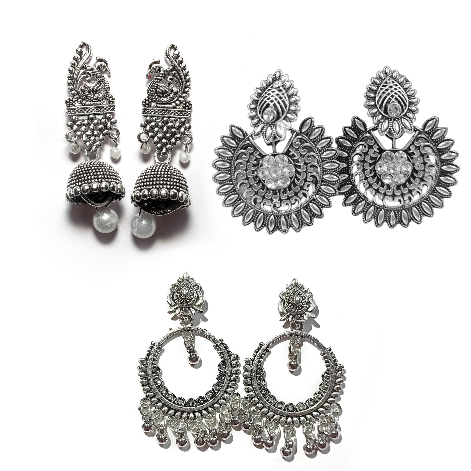 Traditional Jhumki Earrings for women and girls stylish jhumka Medium Size | Combo Pack of 3 | oxidised earring Silver Color E0081 (Design 3) (B0CMVPFZJ2) Amazon Price History, Amazon Price Tracker