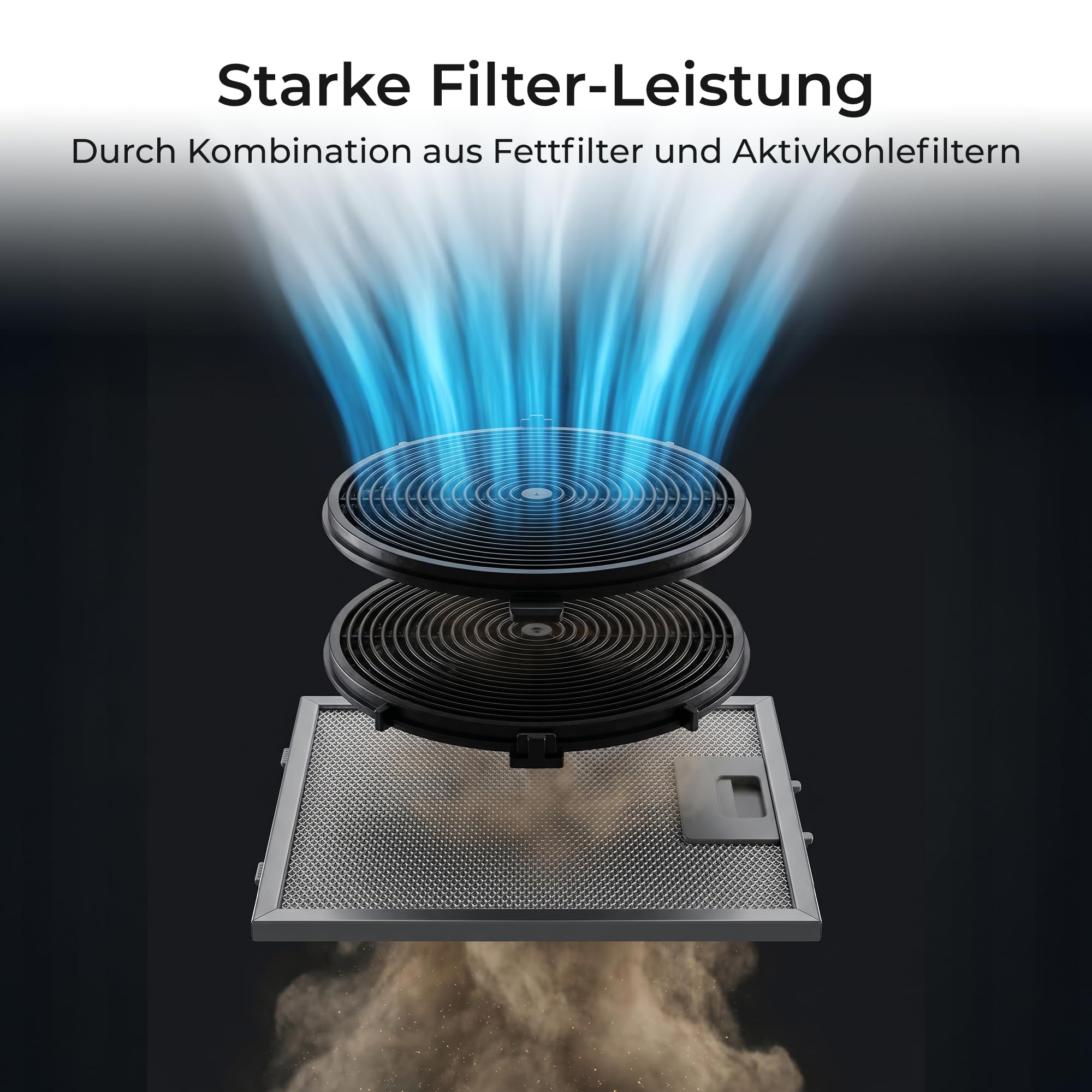 Klamer Inselabzugshaube Schwarz 536 m³/h Dunstabzugshaube Freihängend Umluft & Abluft A++ 3 Stufen LED