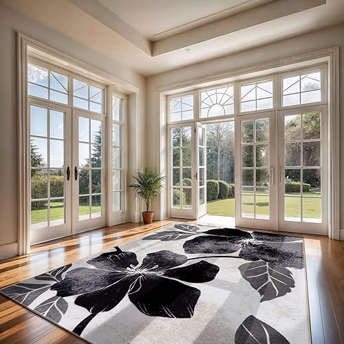 Camilson - Moderno tapete con diseño floral, antideslizante, grande, para sala de estar, dormitorio, cocina y vestíbulo decoración de entrada