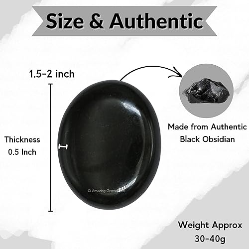 Miniatura 3 de Piedra de palma de obsidiana negra, piedra de preocupación de masaje de bolsillo para equilibrio natural de chakras corporales, curación de reiki y