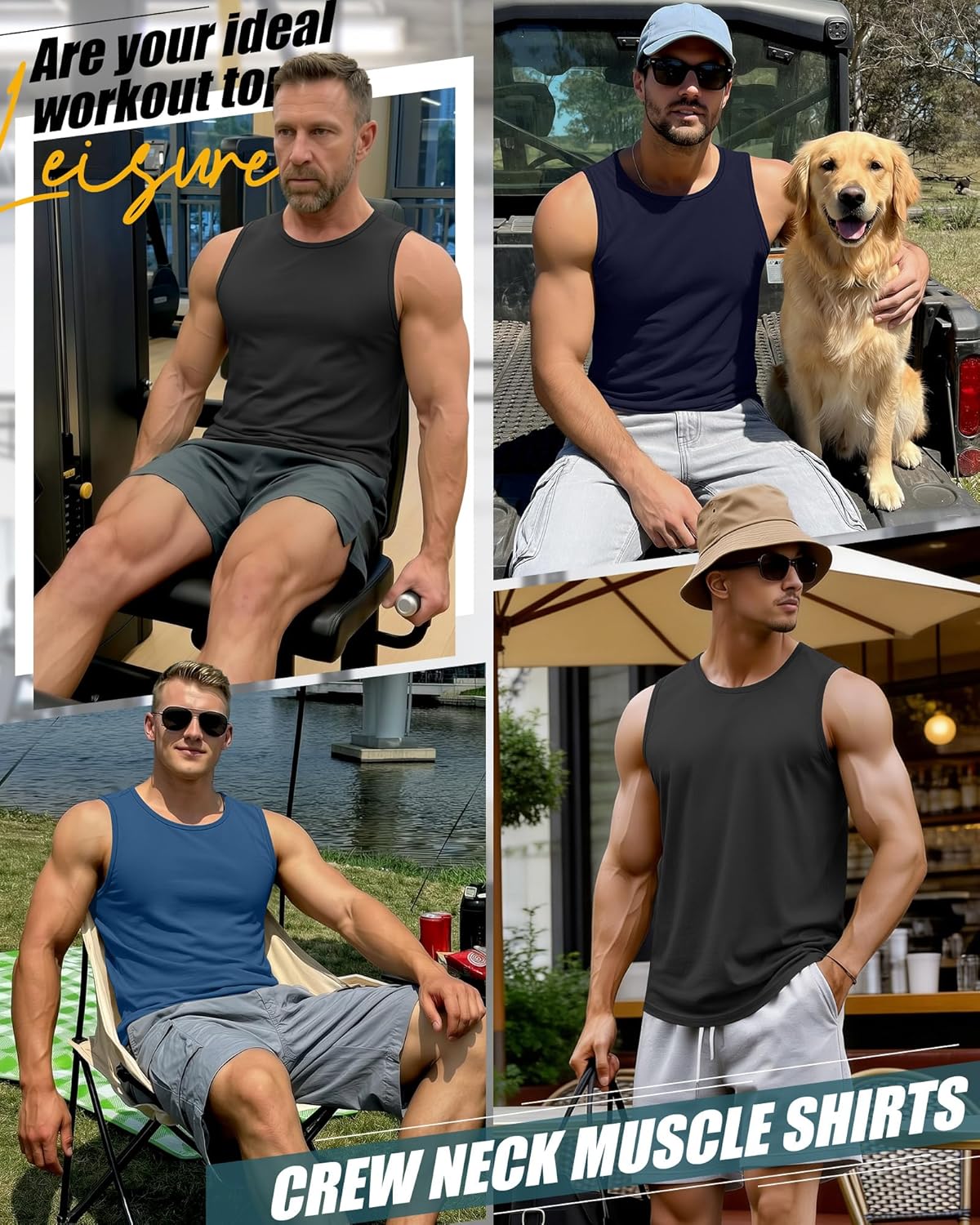 Evervibe 3 Pack Big and Tall Cotton Men's Tank Tops Plus Size Workout Sleeveless Tee Shirts Crew Neck Muscle Shirts L-5XL