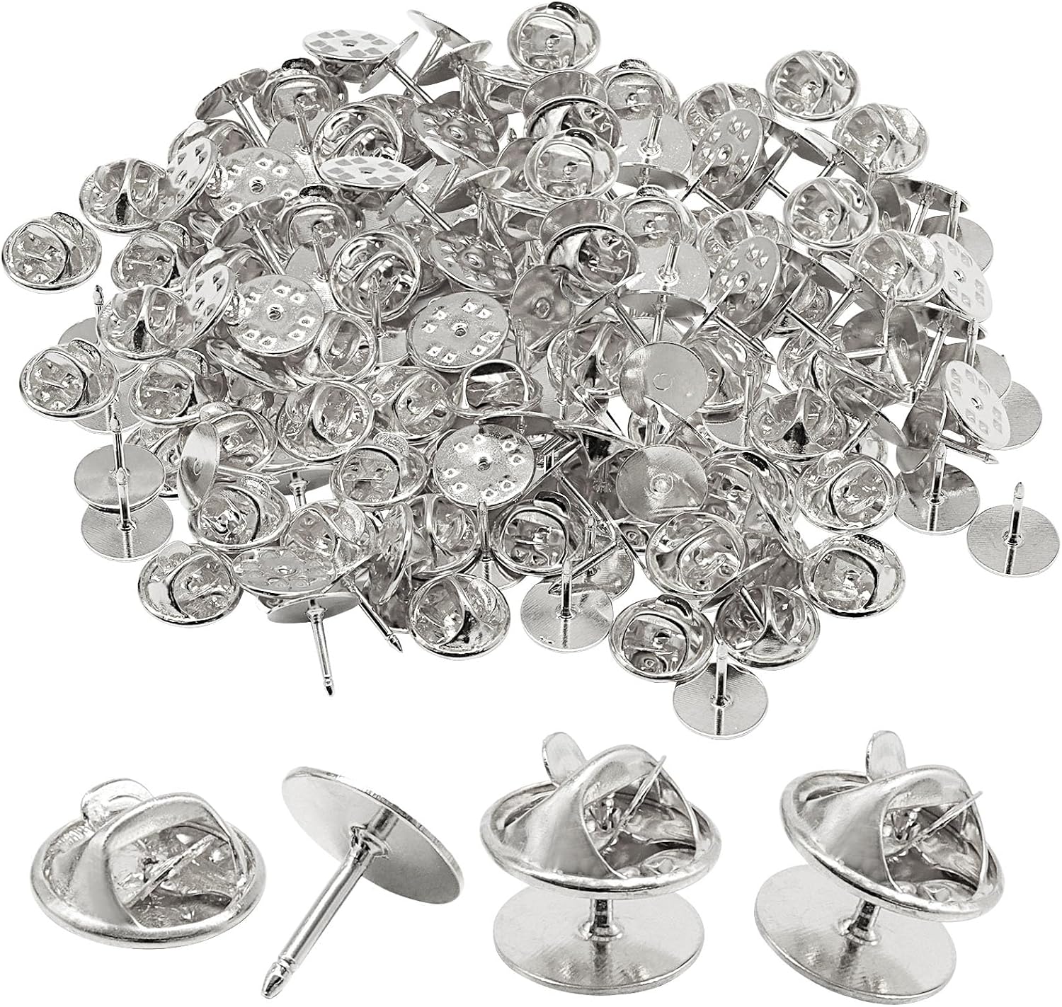 130pcs Butterfly Clutch Pin Backs, Tie Tacks Blank Pins Clutch Backings, Replacement Keepers for DIY Craft Projects (Silver)