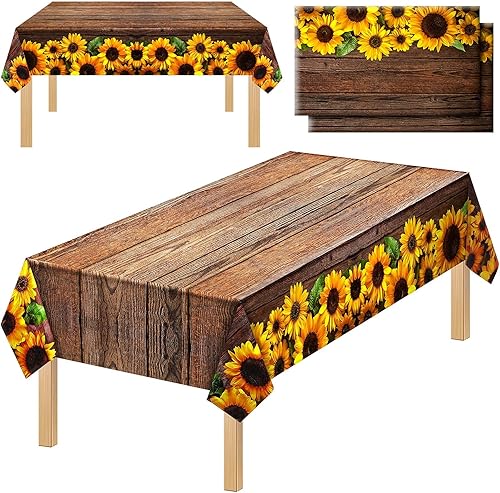 Tegeme 2 manteles desechables de girasol de 42.5 x 70.8 pulgadas, de plástico, rústico, vintage, rectangular, mantel para mesa de comedor, cocina,