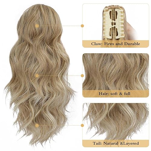 Miniatura 5 de BOGSEA 14Ponytail Extension 2PCS Claw Clip in Ponytail Extensions for Women Wavy CurlyStraight Ponytail Hair Extensions Synthetic Ponytail Hairpiece
