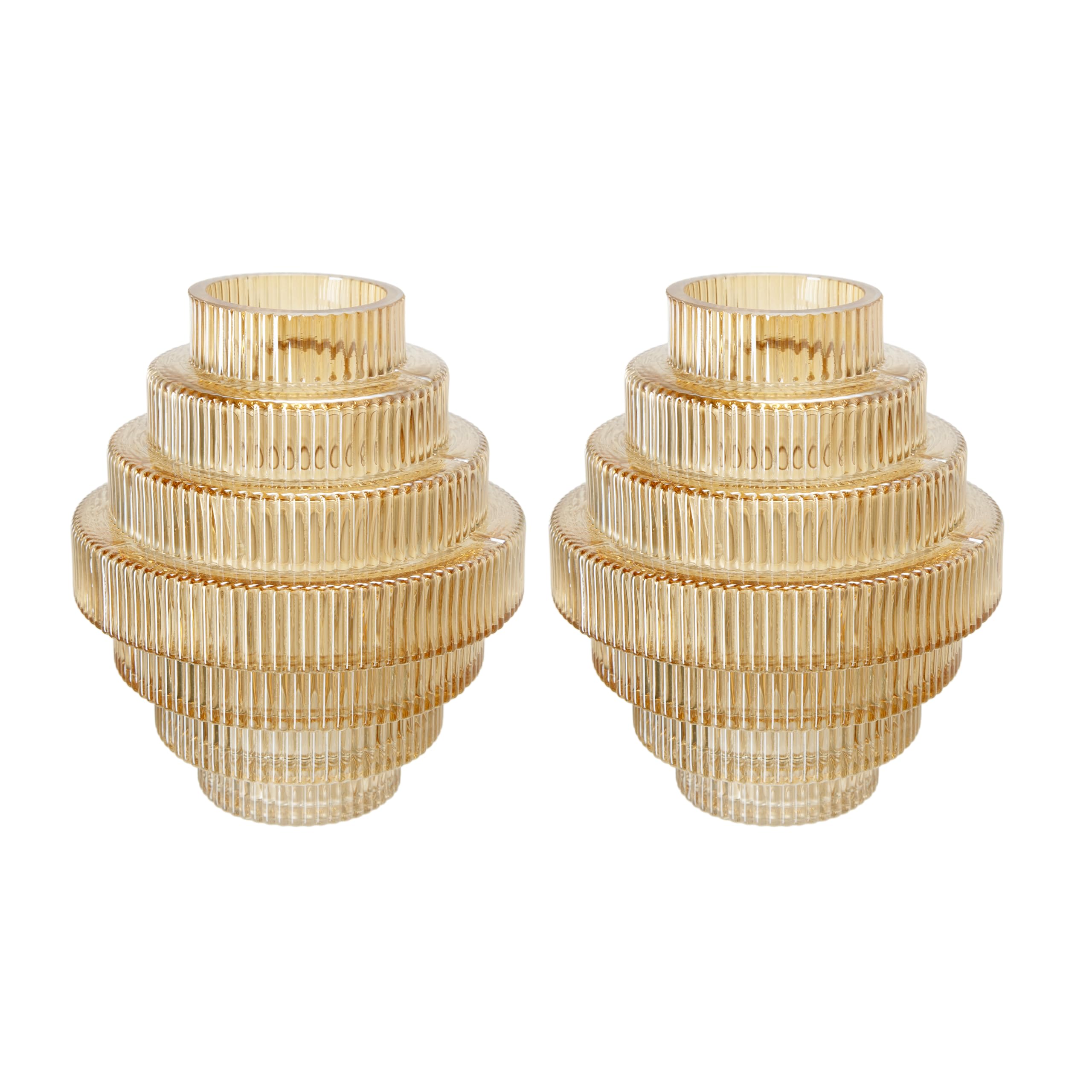 BenjaraRae Set of 2 Glass Vases, Geometric Round, Yellow and Clear